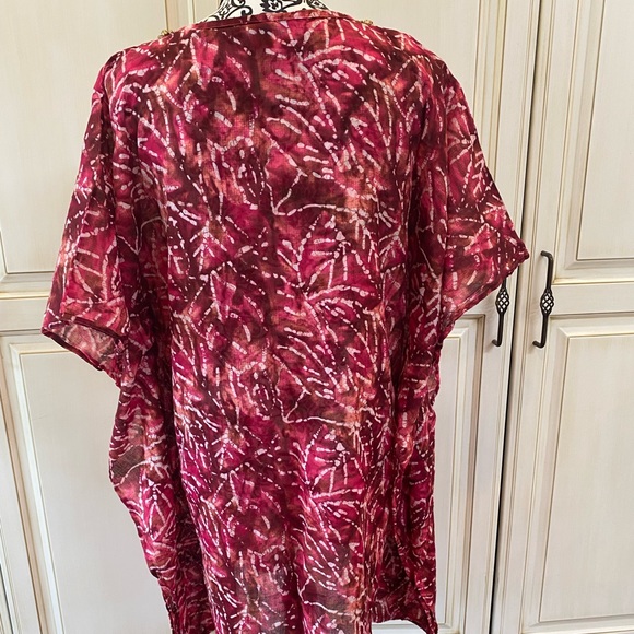 Sol & Mer One Size Red Tie Dye Like Swimsuit Cover-Up with Beaded Neckline - Picture 5 of 9